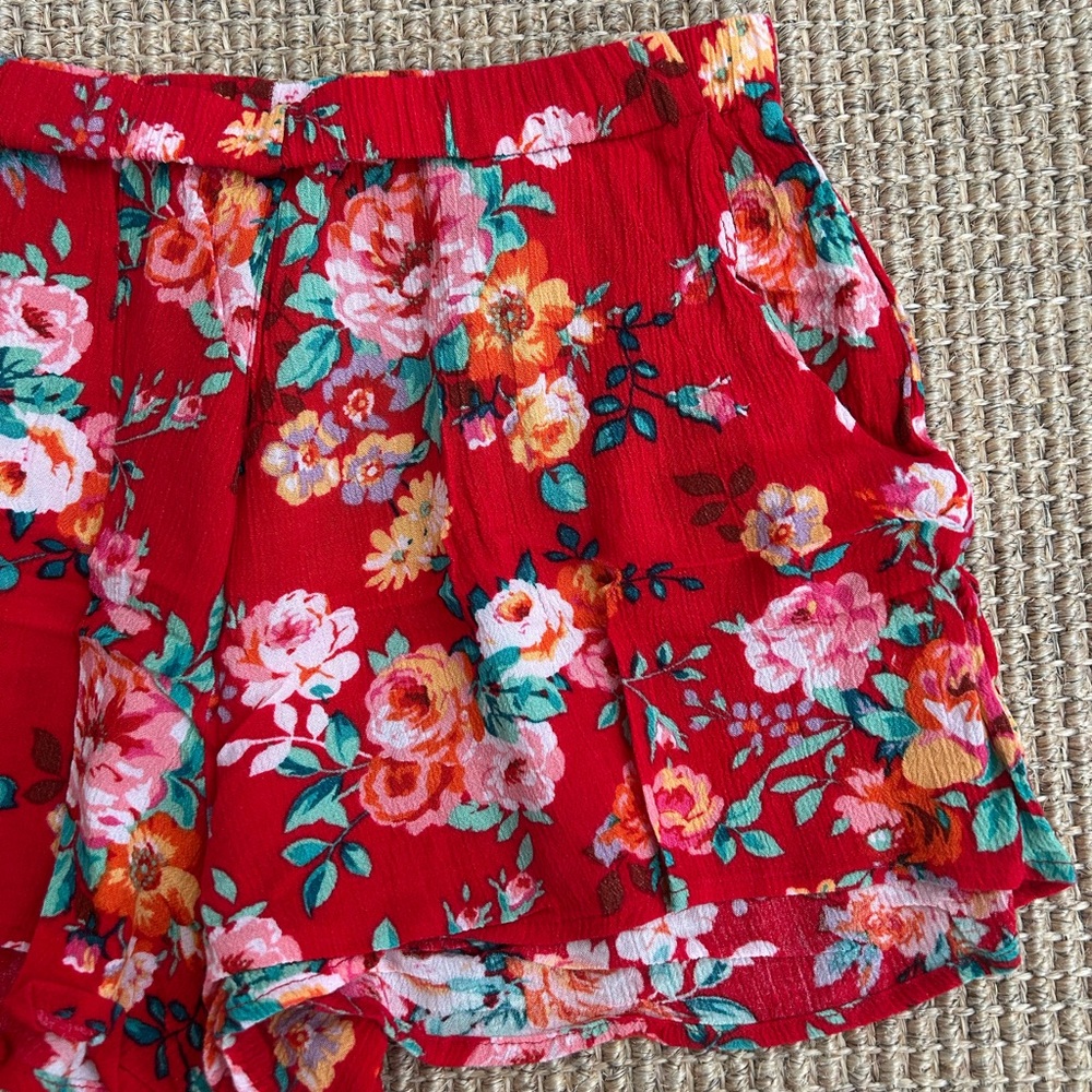 Show Me Your Mumu red print gauze shorts